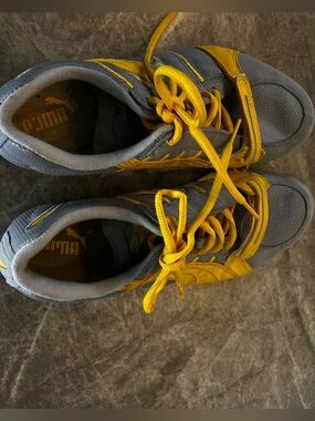 Puma sneakers, grey and yellow. Lightly worn